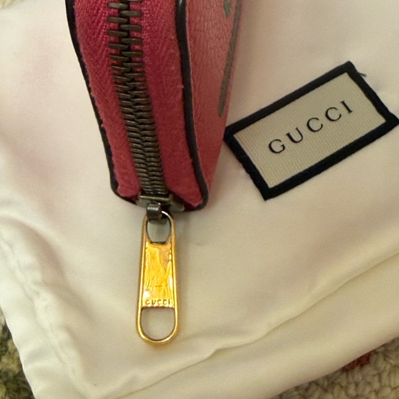GUCCI Logo Wallet Coin Compartment Zip Around Leather Coin Purse- Pink - Picture 6 of 15